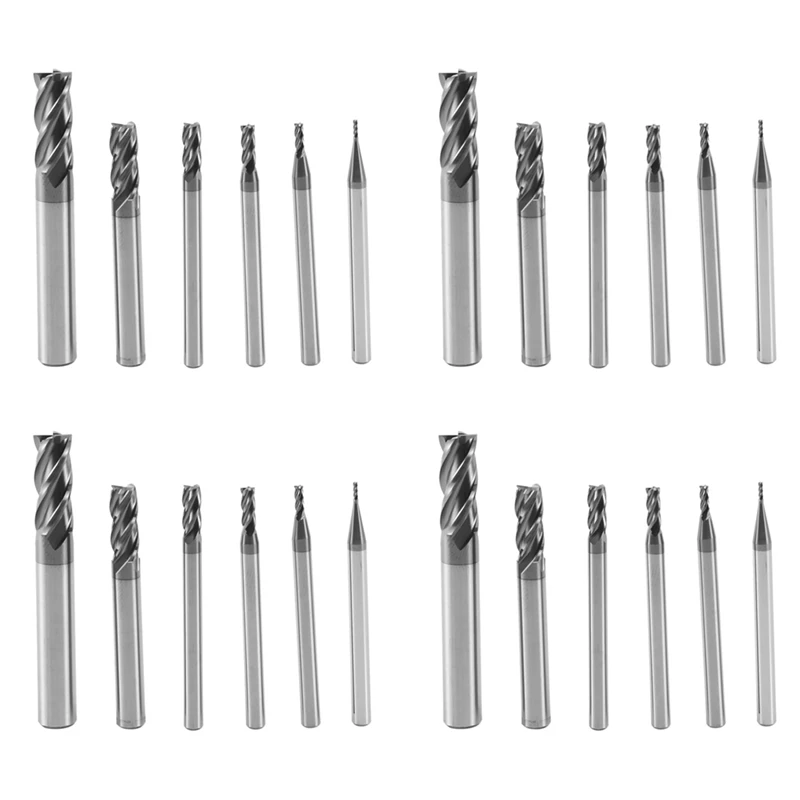 

24Pcs 4 Flutes End Mills Set For Steels Square CNC Carbide Milling Cutter Spiral Router Bits Dia(1 2 3 4 6 8Mm)