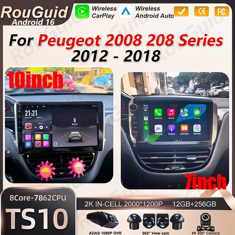 

Автомагнитола Android 16 для Peugeot 2008, 208 серии 2012-2018 годов, с Carplay, видео, головным устройством и экраном RSD