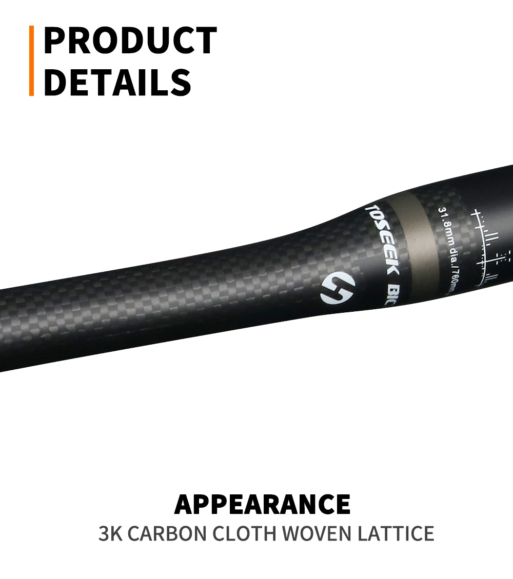 TOSEEK TM10 Grau Matt 3K Carbonfaser Fahrradlenker MTB Fahrradlenker 31,8mm Erhöhter oder Flacher Lenker 580mm - 760mm – Detail 8