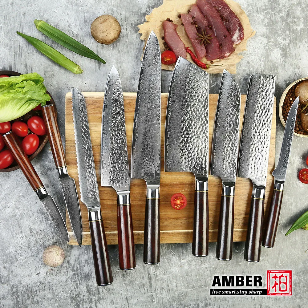 AMBER Kitchen Chef Knife 67 Layers VG10 Damascus Knife High Carbon Stainless Steel Forged Knives for Kitchen with Sandal Wood HD