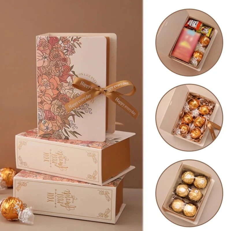 5 Stück Buchförmige Geschenkbox mit Band Papierkarton Süßigkeiten Schokolade Präsentverpackung für Hochzeit Geburtstag Muttertag