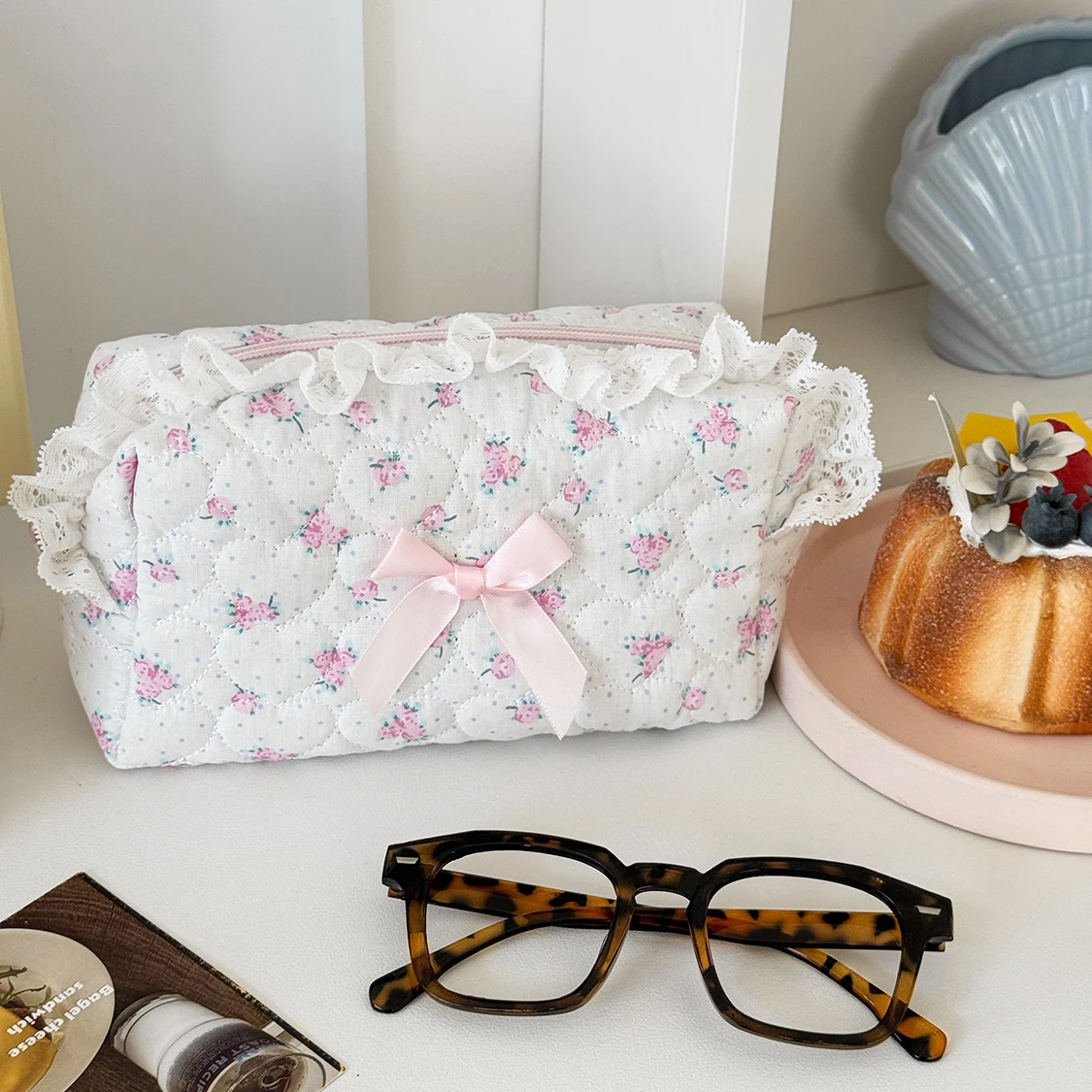 Großhandel Blume Frauen Spitze Kleine Make-Up Tasche Reise Veranstalter Kosmetik Handtasche Beutel Gilrs Nette Schleife Quadratischen Reißverschluss Brieftasche Taschen – Detail 5