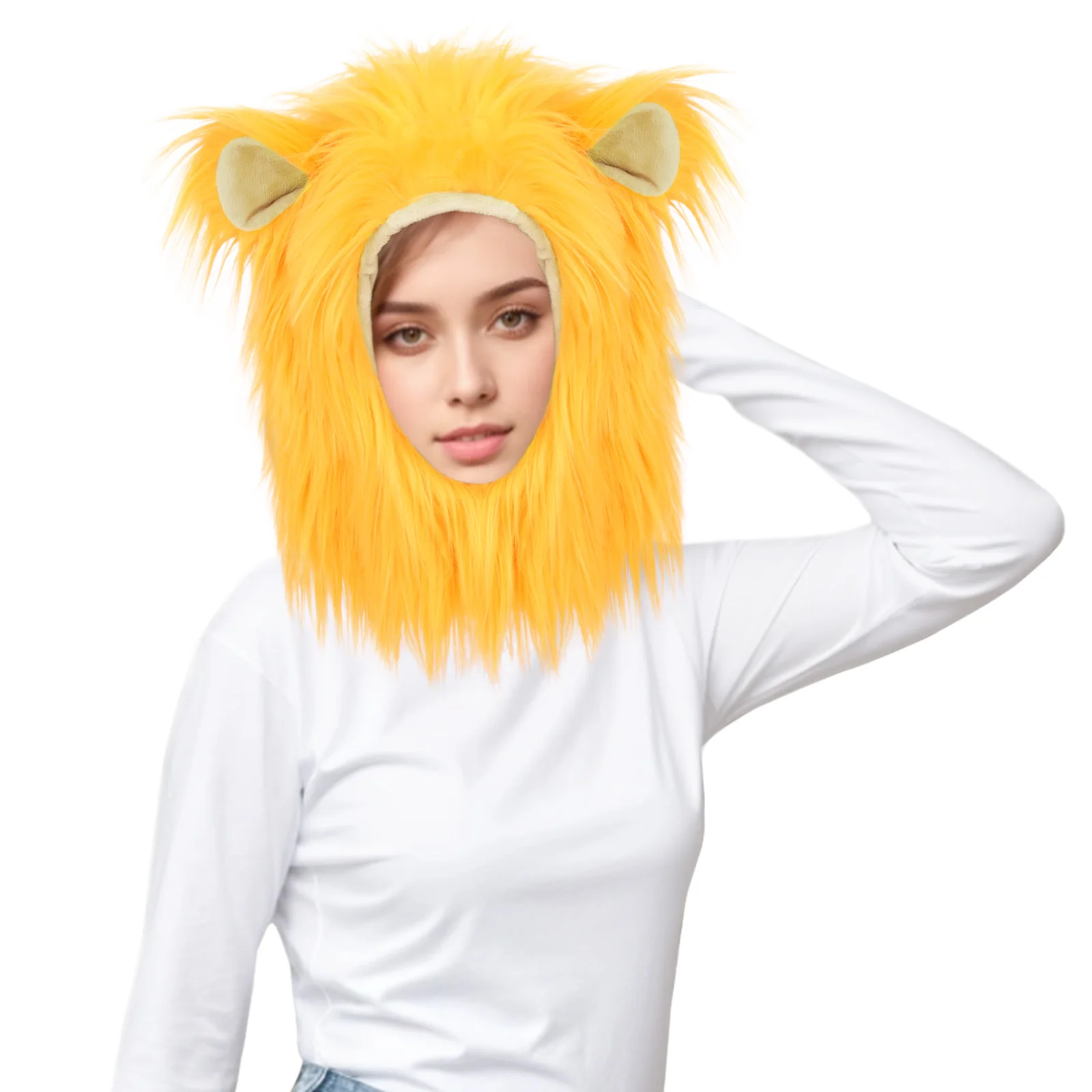 

Furry Animal Lion Hat Faux Fur Fluffy Cute Cap Plush Headwear for Costume Cosplay Head Accessories