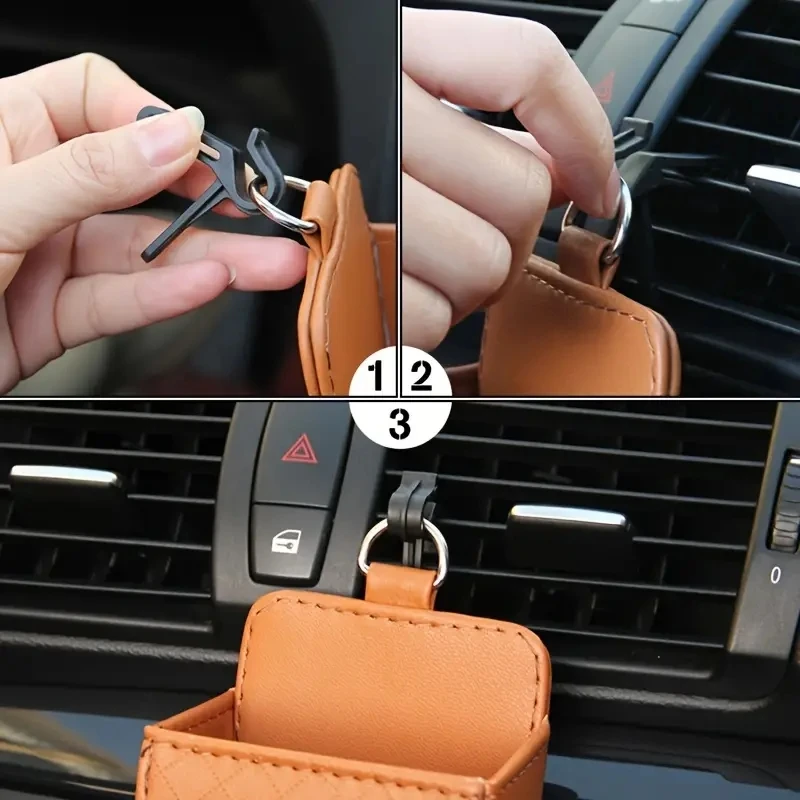 Car Phone Holder Mount Air Vent Hanging Storage Box Car Mobile Phone Bag PU Leather Glasses Organizer Support in Car Accessories