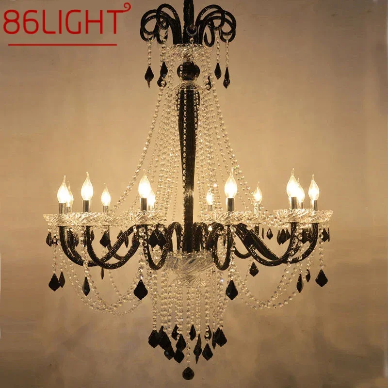 

86LIGHT European Crystal Pendent Lamp Black Candle Lamp Living Room Restaurant Villa Staircase Duplex Building Chandelier