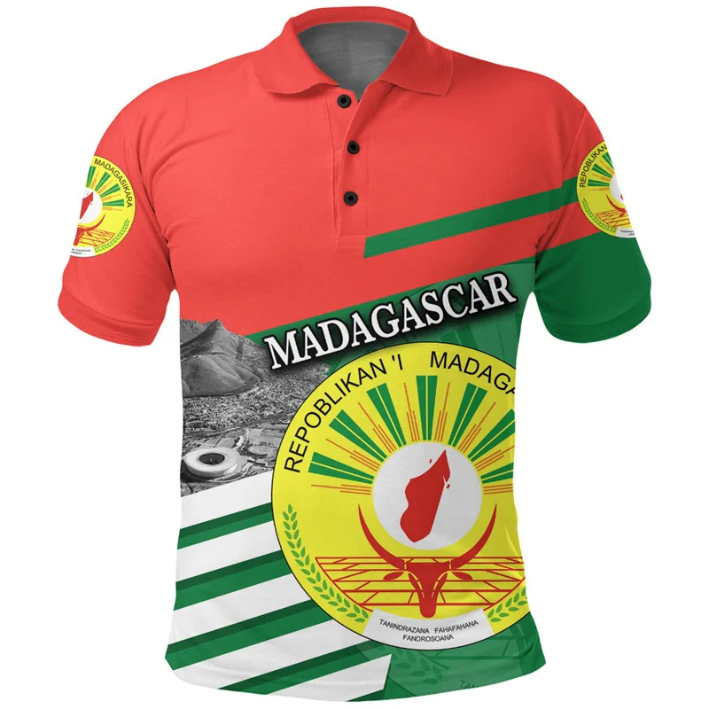 Madagascar Flag Map Graphic Polo Shirts For Men National Emblem 3D Printed Tees Summer Loose Tops Street Lapel Short Sleeves