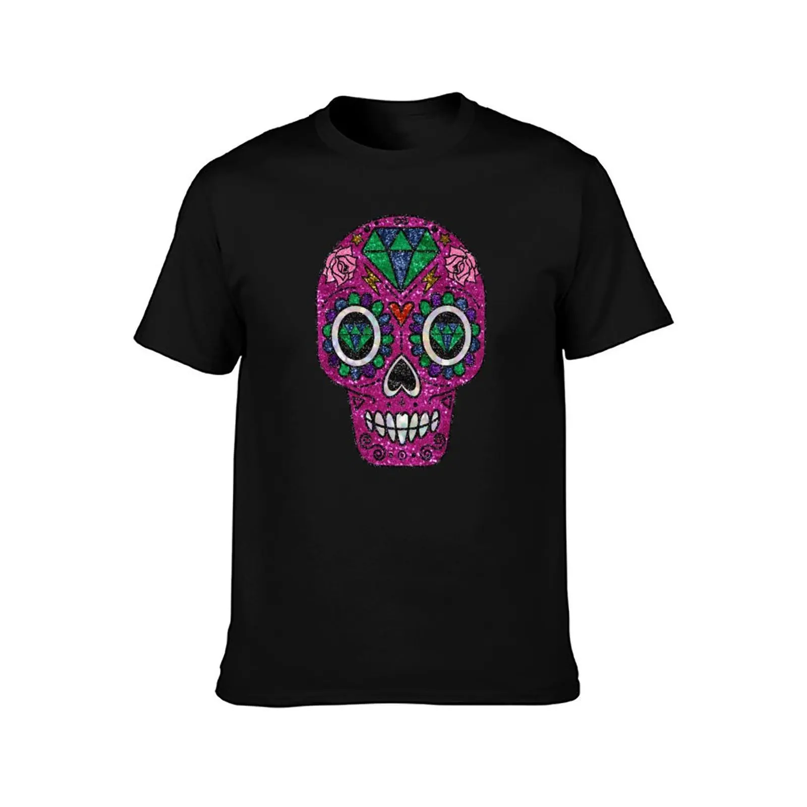 Roze Glitter Suiker Schedel T-shirt Man T-shirt Grafische T-shirts Designer Mannen T-shirt Katoen 100% T-shirt