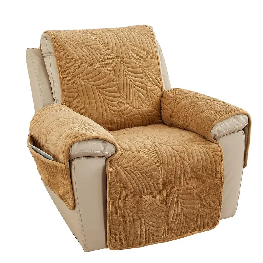 

Palm Leaves Velvet Plush Quilted Recliner Chair Cover AntiSlip Super Soft Furniture Protector with Elastic Straps for Kids, Dogs