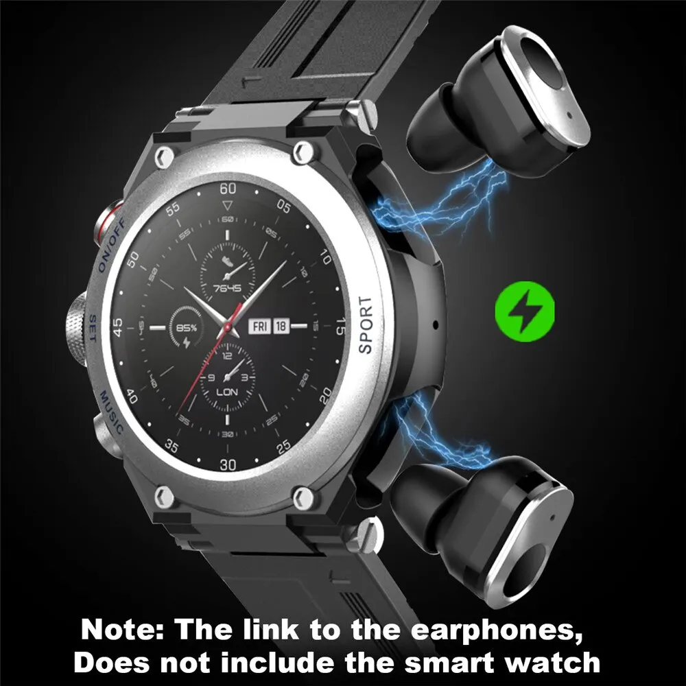 T92 Bluetooth Call Smart Watch TWS Headset 2 In 1 MP3 Local Music Playback Men's Sports Fitness Pedometer Bracelet Heart Rate