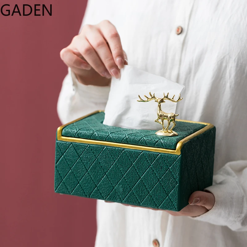 

Creative Golden Deer Resin Tissue Box Light Luxury Household Drawer Box Dining Table Coffee Table Storage Box Decoration