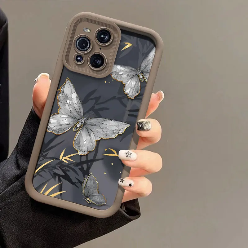 Butterfly Painting Pattern Phone Case, Soft Silicone Cover, Camera Lens Protection, F11, F9, Find X3, 5G, X5 Pro, R11S, R15, R17