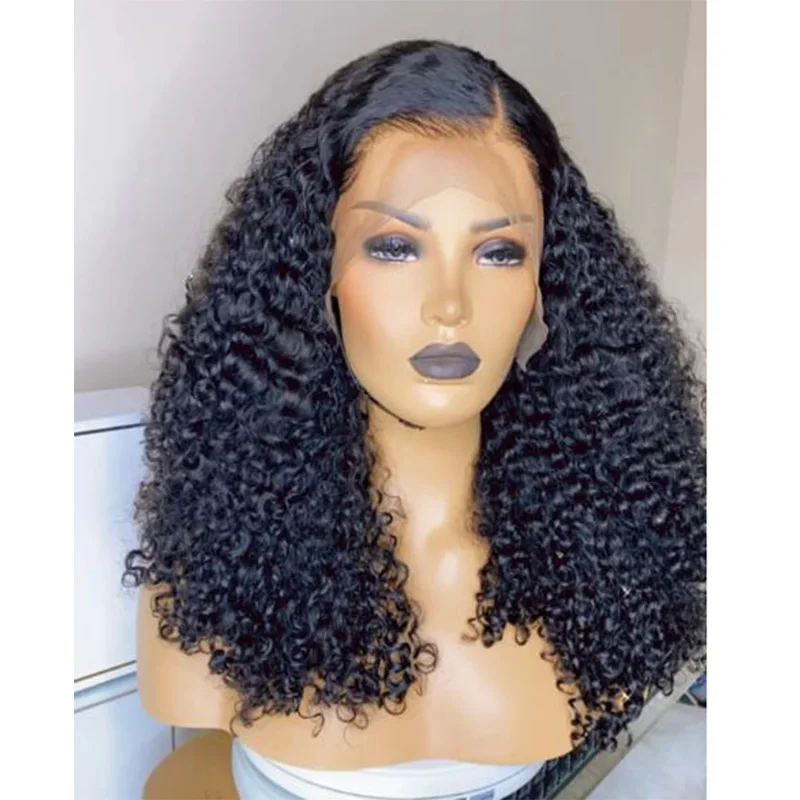 

Long Soft Natural Black 26Inch 180%Density Kinky Curly Preplucked Glueless Lace Front Wig For Women With Babyhair Daily Cosplay