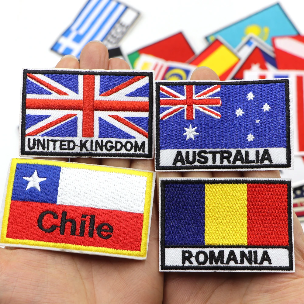 1PC National Flag Patches Embroidery For T-Shirt Iron On Appliques Clothes Jeans Stickers Badges Country The Stars And Stripes