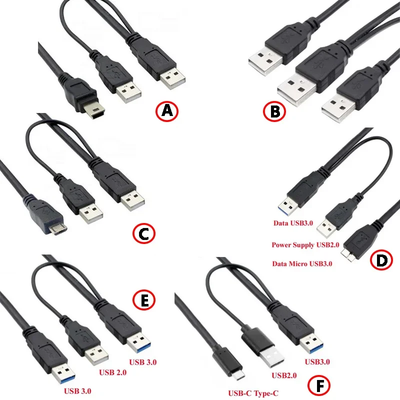 USB 2.0 podwaja kabel typu 2A mikro usb męski typ Mini-c męski USB3.0 do Micro-b do kabla z datą napędu przenośny dysk twardy