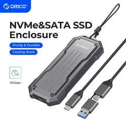 Orico tragbares m.2 nvme sata ssd gehäuse zink legierung externes 10gbps gehäuse mit lanyard kühlkörper für reisen im freien