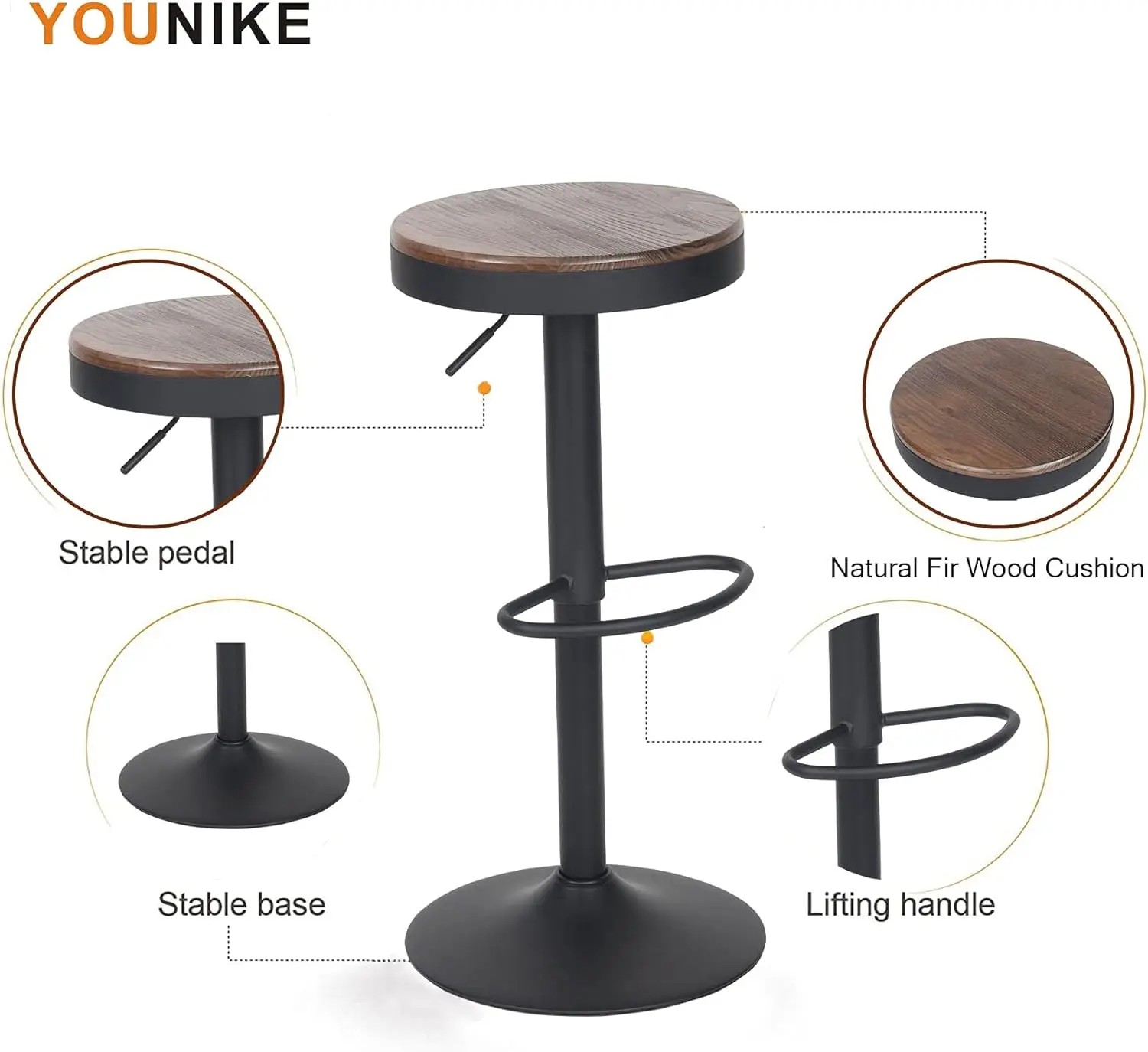 YOUNIKE Bar stools Wooden Barstools Vintage Rustic Counter Height bar Stool,Height Adjustable bar Chairs Swivel with Footrest,