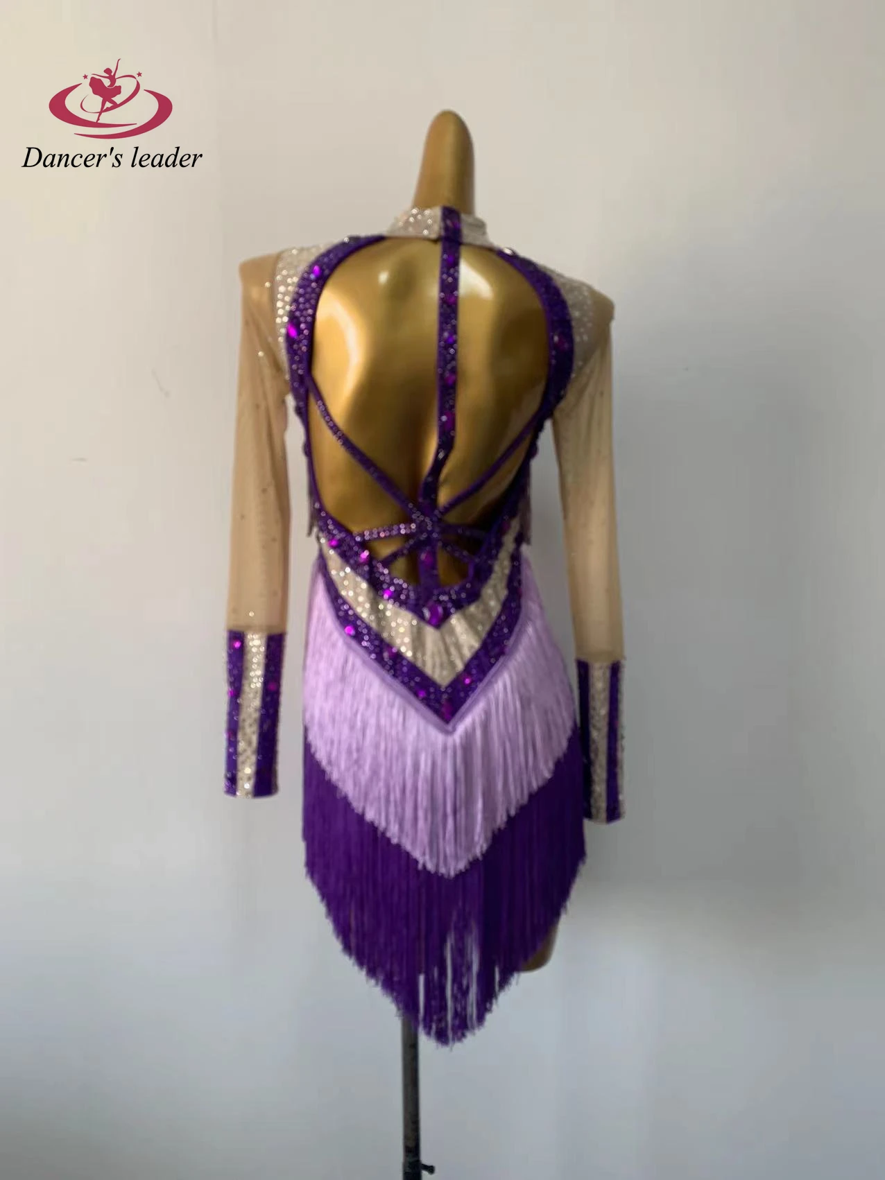 Latin Dance International Stage Dameskleding Hoogwaardige op maat gemaakte Samba Diamond Performance-jurk met kleurverloop en kwastjes