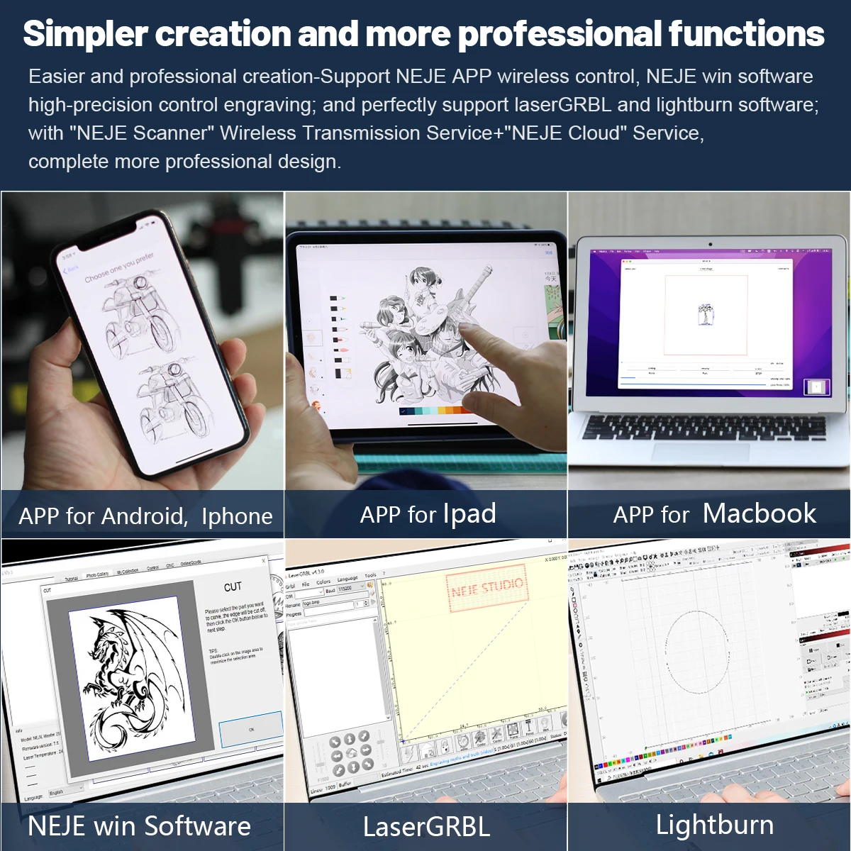 NEJE 3 405nm Laser Engraver Engraving Machine Wireless APP Control LaserGRBL Lightburn 32-Bit Fast Grayscale Engraver