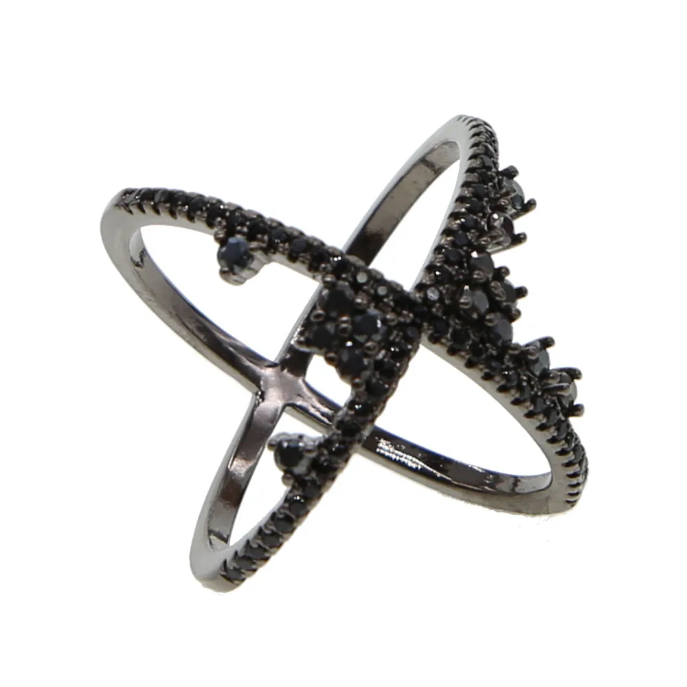 black silver color white black cubic zirconia high long H rings full cubic zirconia sparking bling ladies new finger ring