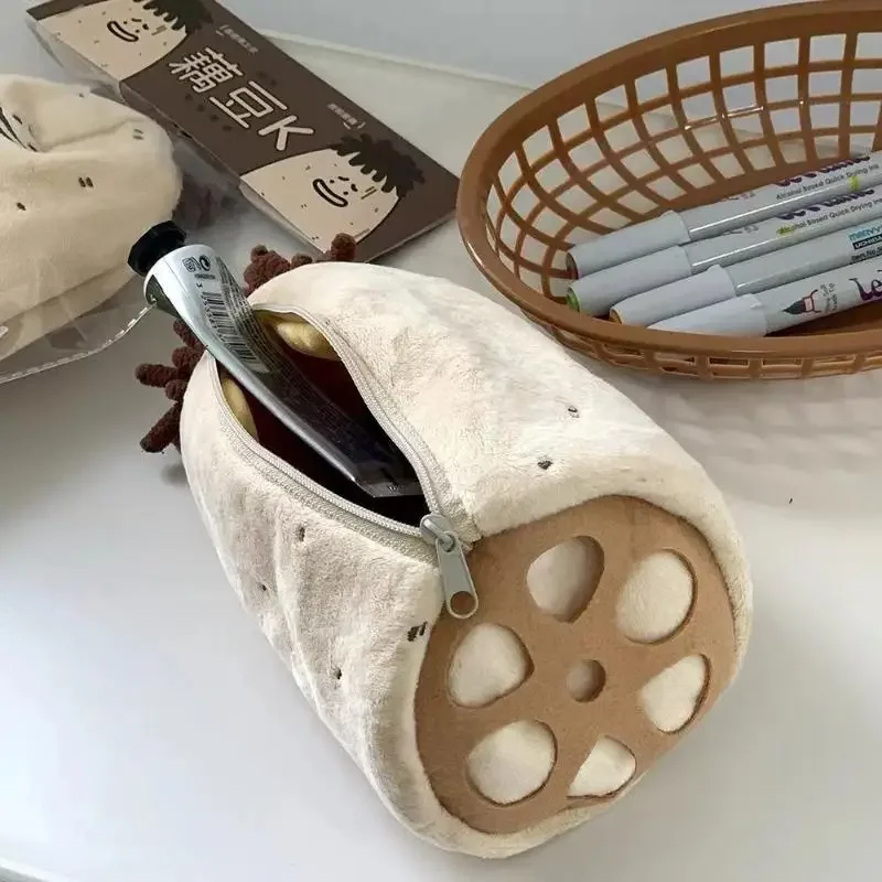Criativo prático engraçado caso de lápis de batata de pelúcia bonito dos desenhos animados estudante grande capacidade caixa de lápis armazenamento de papelaria sacos de lápis