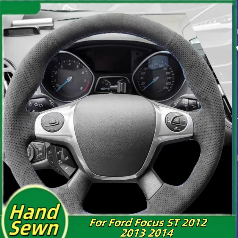 

Car Steering Wheel Cover Hand-Sewn Genuine Leather For Ford Focus ST 2012 2013 2014 Car Interior Accessories