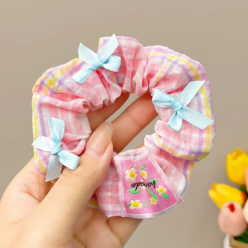 New Cute Bow Flower Plaid Scrunchie For Women Girls Sweet Hair Tie Cloth Elastic Hair Band Headband Fashion Hair Accessories