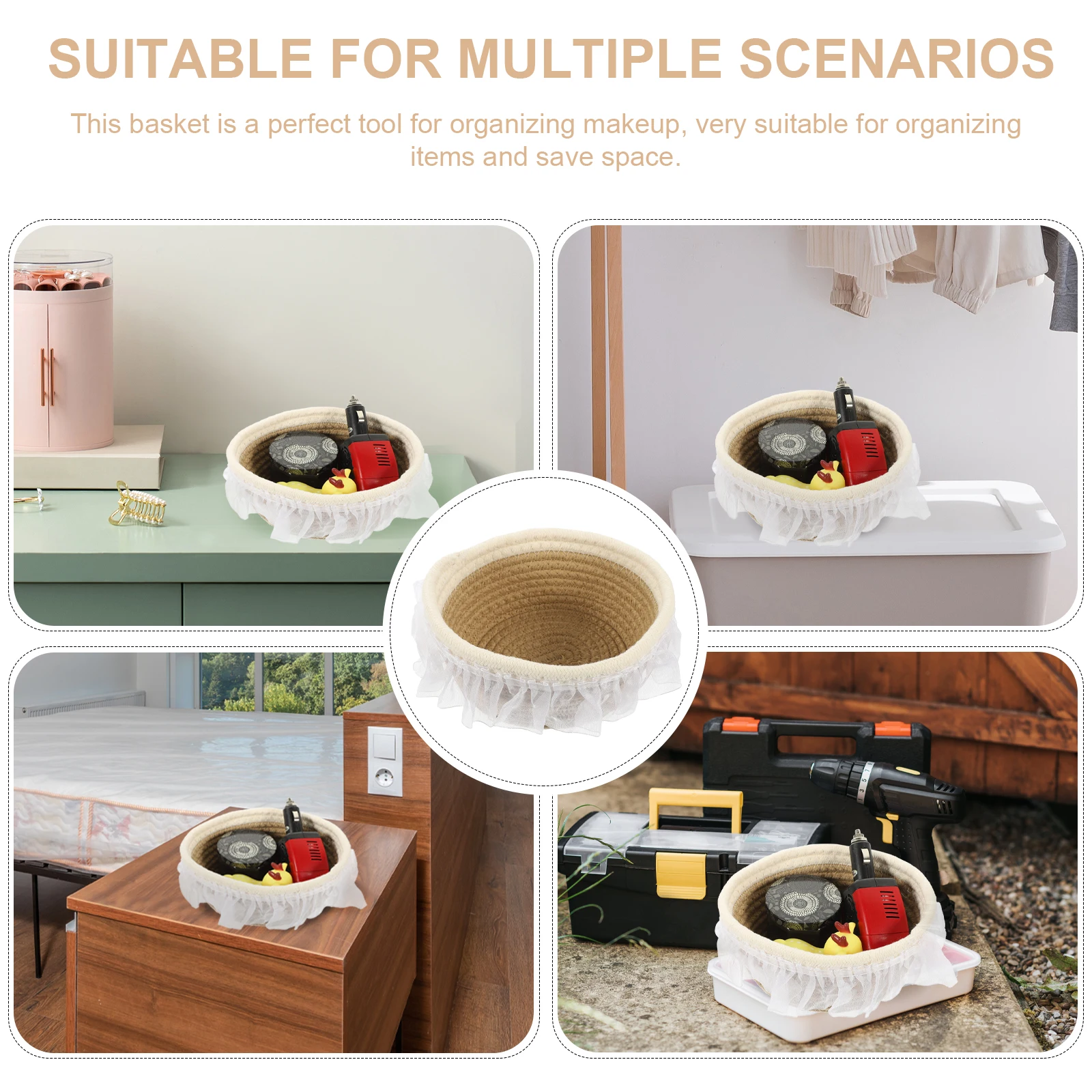 

Handmade Rattan Storage Organizer Khaki Makeup Organizer Countertop Bathroom Toy Basket Woven Basket Home