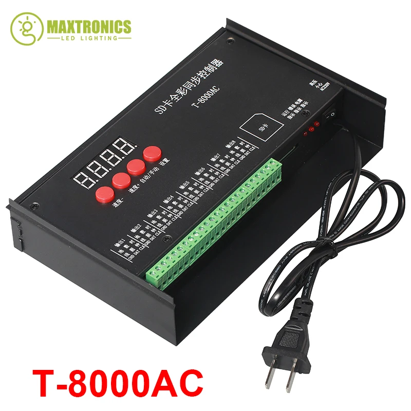 T8000 AC110V-220V SD Card LED Full Color Controller DC5V 12V Waterproof Pixel Controller For WS2801/WS2811/WS2812/2815 Strip