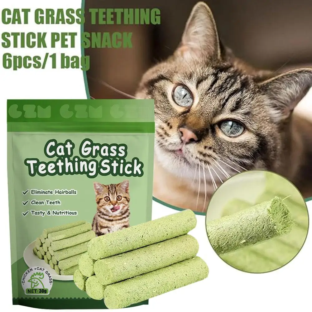 6Pieces Cat Grass Teeth Grinding Stick Pet Snacks Hairball Hair Teeth Cat To Row Cat Ready Cleaning Sticks Removal Eat Mild W4W9