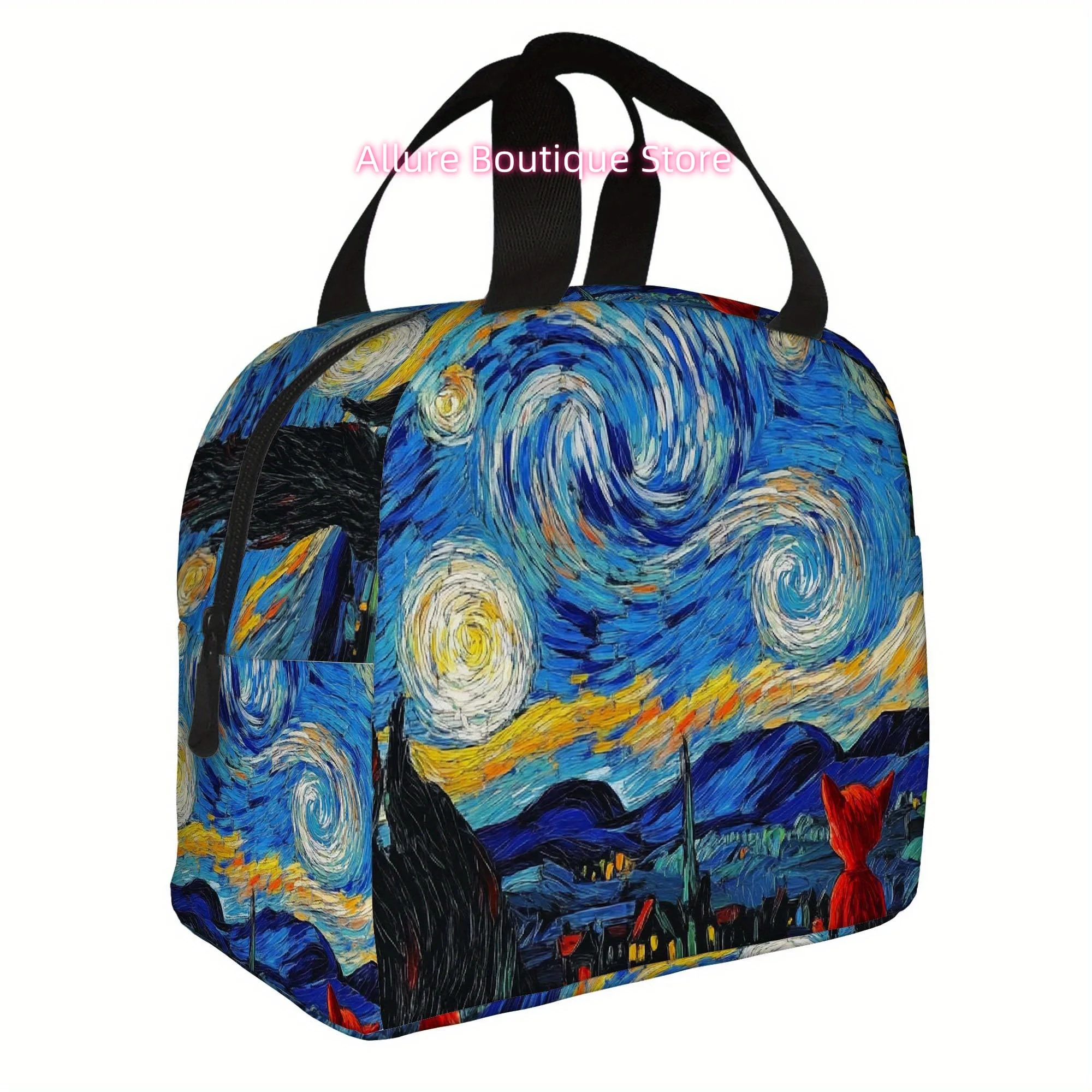 1pc a Thermal Bag Featuring a Fox Beneath a Tree, Observing The Swirling Night Sky. This Insulated Bag Is Not Intended for Food