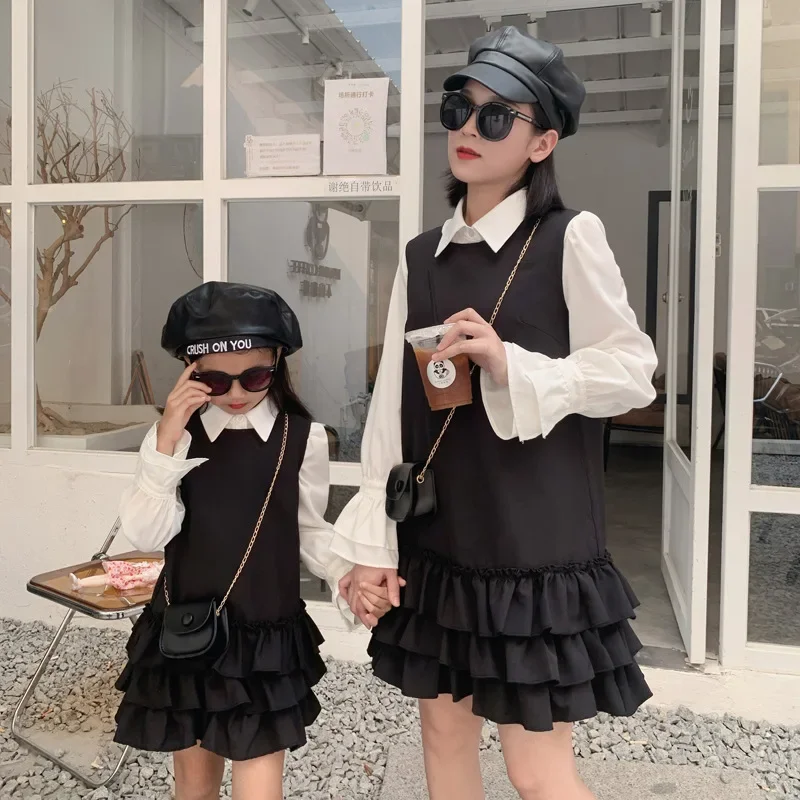 Mother Daughter Matching Dress Women Business Suits Spanish Mommy Children Clothes French Mom And Baby Girl Blouse+Dresses Sets