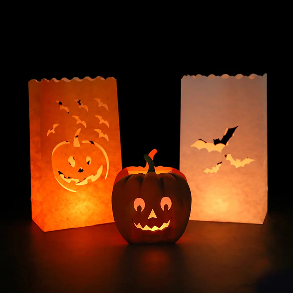 12 sacchetti di zucca, decorazioni per lanterne di Halloween, sacchetti scavati resistenti al fiamma, ornamenti per festival, resistenti allo strappo