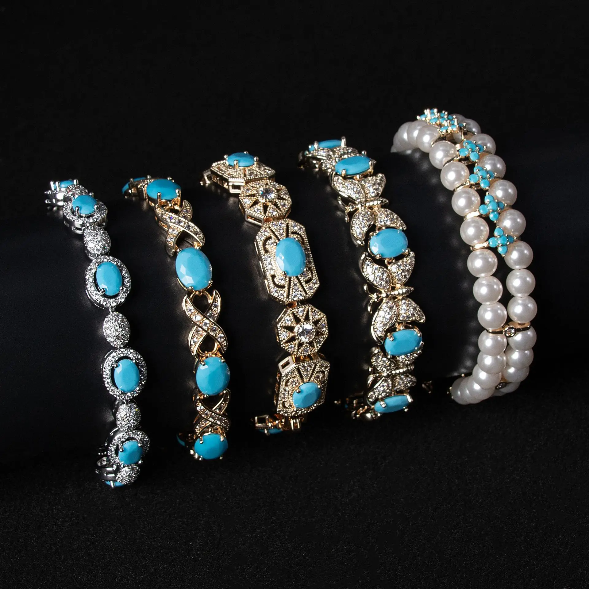 

retro palace colored turquoise water drop bracelet bracelet jewelry Vintage blue turquoise egg-shaped zircon bracelet women