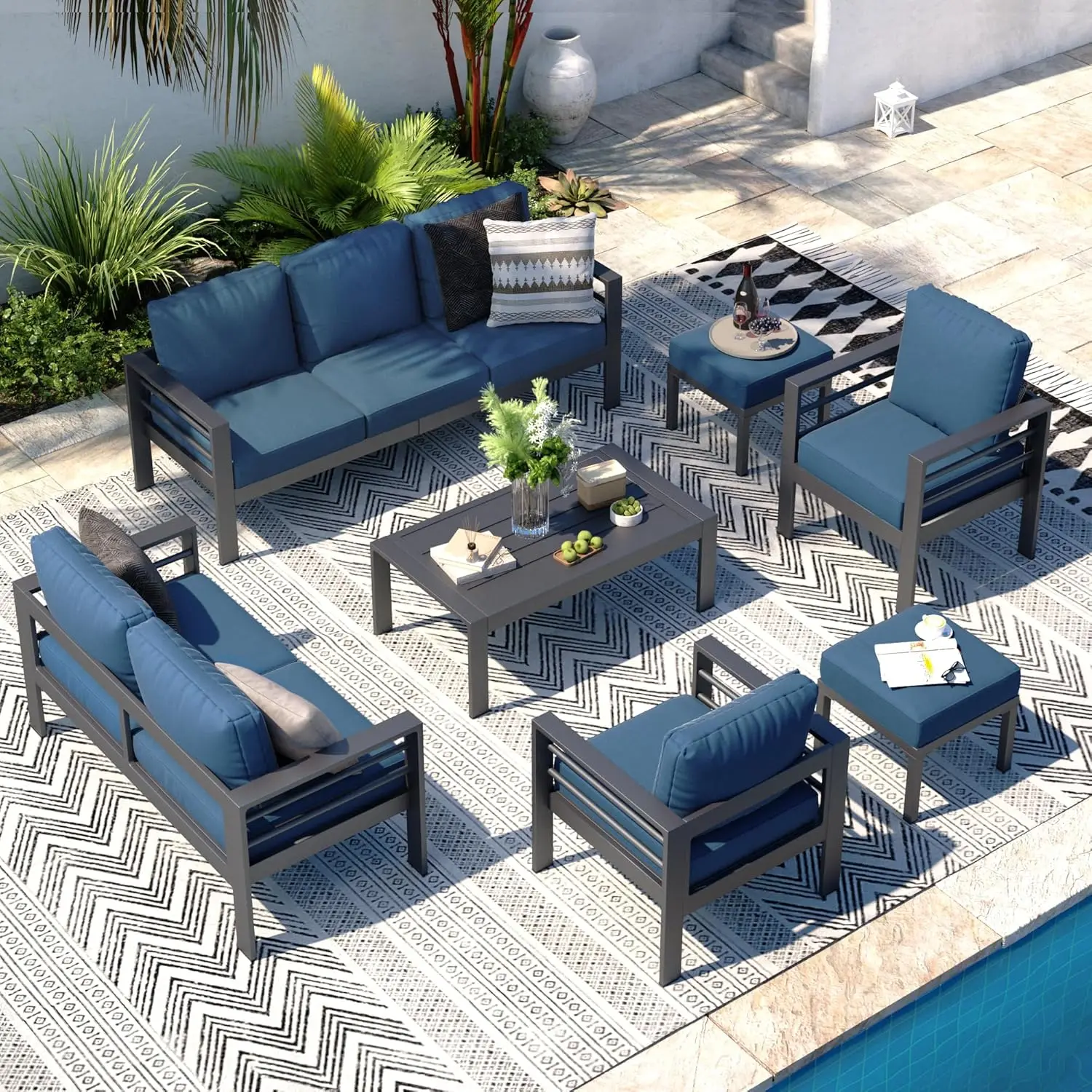 

Aluminum Patio Furniture Set, Modern Outdoor Patio Furniture with Coffee Table, 7 Pieces Outdoor Conversation Set