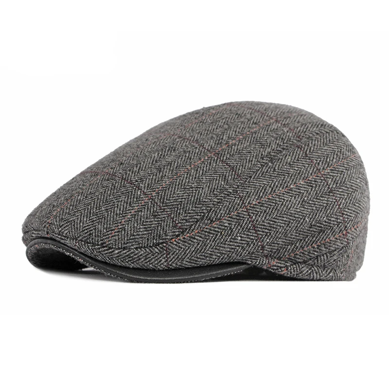 Winter Beret Hat Men Middle Age Elderly Hat for Male Twill Flat Peaked Cap with Earflap Visor Warm Driver Beret Retro