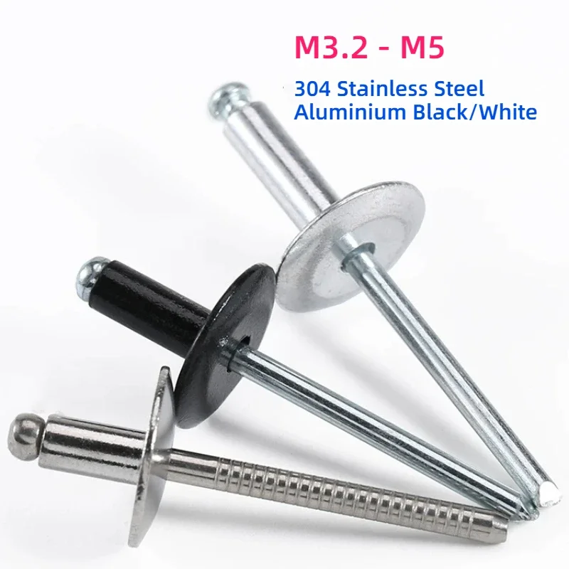 M3.2 M4 M4.8 M5 304 Aluminium Black/White Flange Head Blind Rivets Pull Decoration Pop Nail Stainless Steel pull Cap Rivets