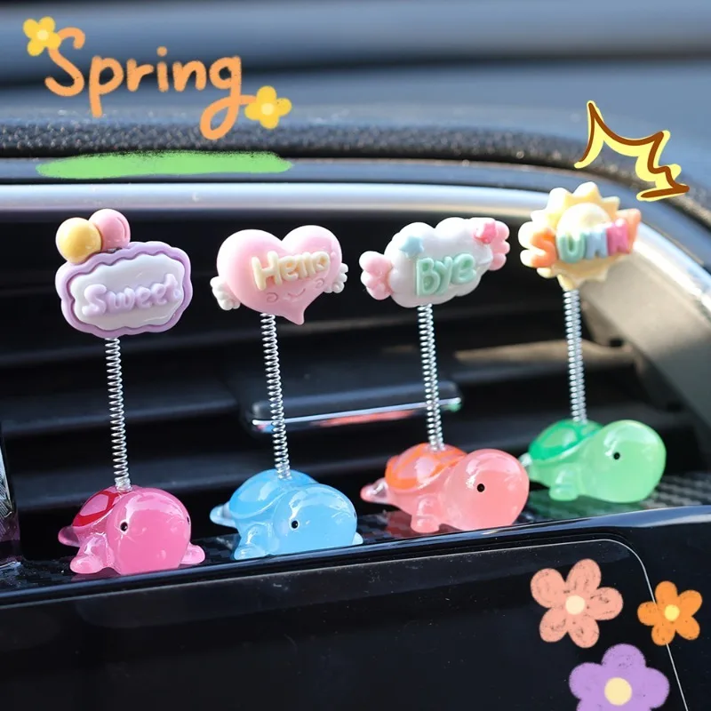 Cute Car Mini Turtle Rocking Ornament Glow-in-the-dark DIY Creative Sunshine Little Turtle Swing Cartoon Car Decorative Ornament