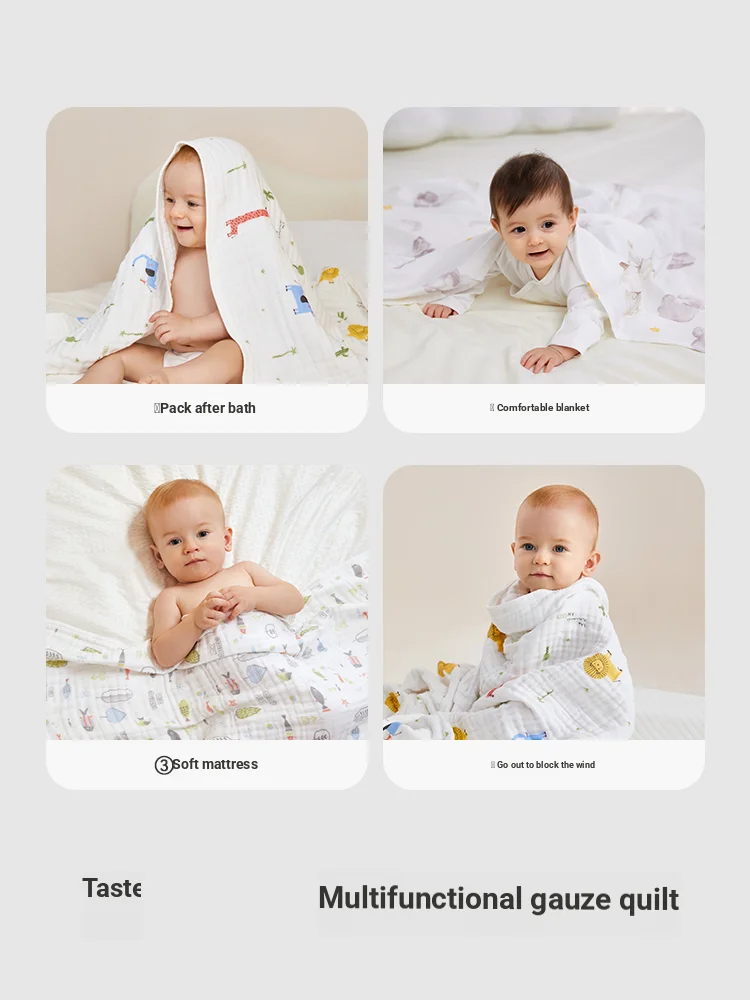 6-Layer Bubble Yarn Baby Bath Towel - Super Absorbent Breathable Cotton Gauze Newborn Infant Towel Eco-Friendly Bamboo Fiber