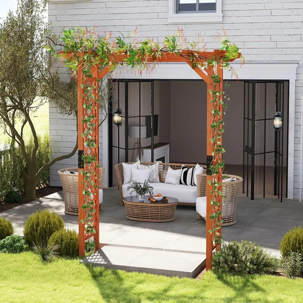 88-Inch Wooden Garden Arbor with Trellis, Outdoor Rose Arbor for Climbing Plants, Wedding Arch, Ceremony, Bridal Party, Archway,