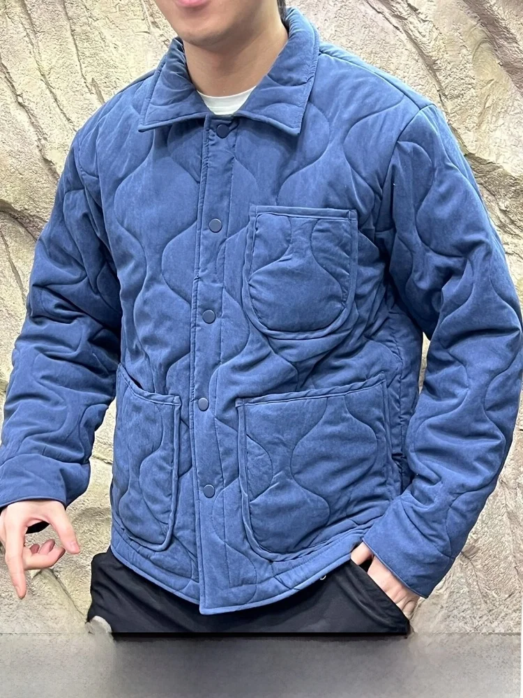 

Warm Cotton Workwear Jacket American Casual Style Vintage Peach Velvet Loose Lapel Stitched Outerwear Trendy Youth Fashion