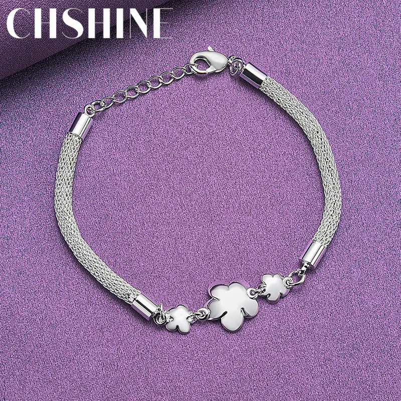 

CHSHINE 925 Sterling Silver Snake Chain Flower Bracelet For Women Fashion Charm High Quality Wedding Party Jewelry