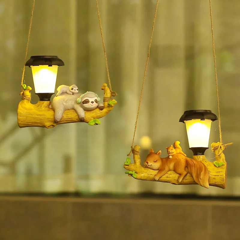 3Pcs/Lots New GardenSolar Light Squirrel Sloth Hanging Cartoon Animal Outdoor Garden Decoration