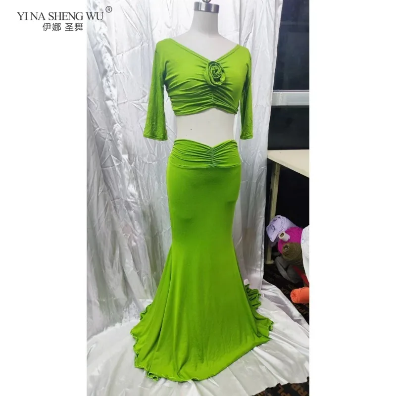 Traje de actuación de danza del vientre para mujer, traje de práctica Oriental, vestido de baile ajustado, suave para bailarinas femeninas, ropa de entrenamiento de escenario