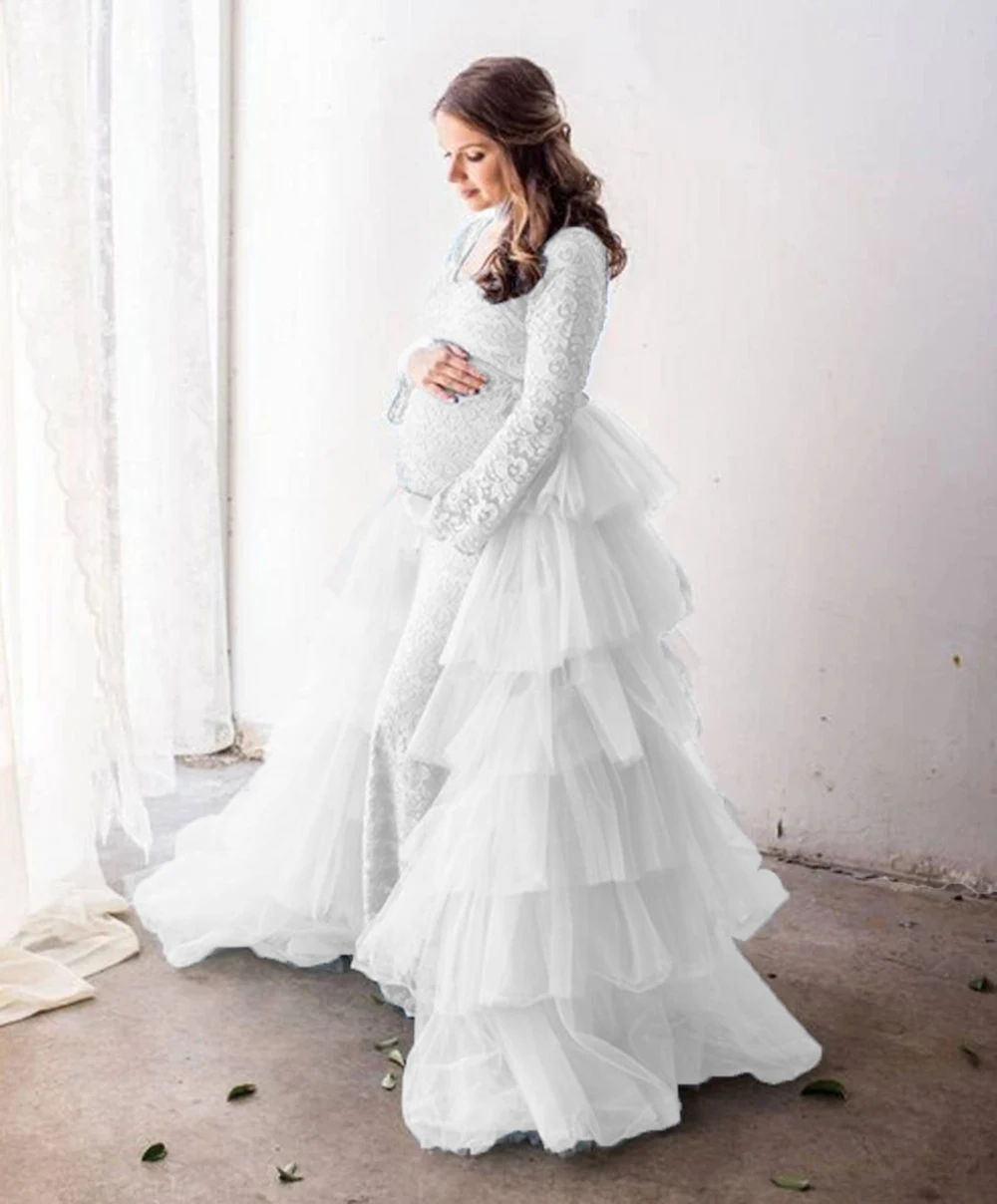 

Tulle Women Long High Low Tiered Tulle Skirt for Pregnant Woman Photo Shoot Baby Shower Dresses CUSTOM