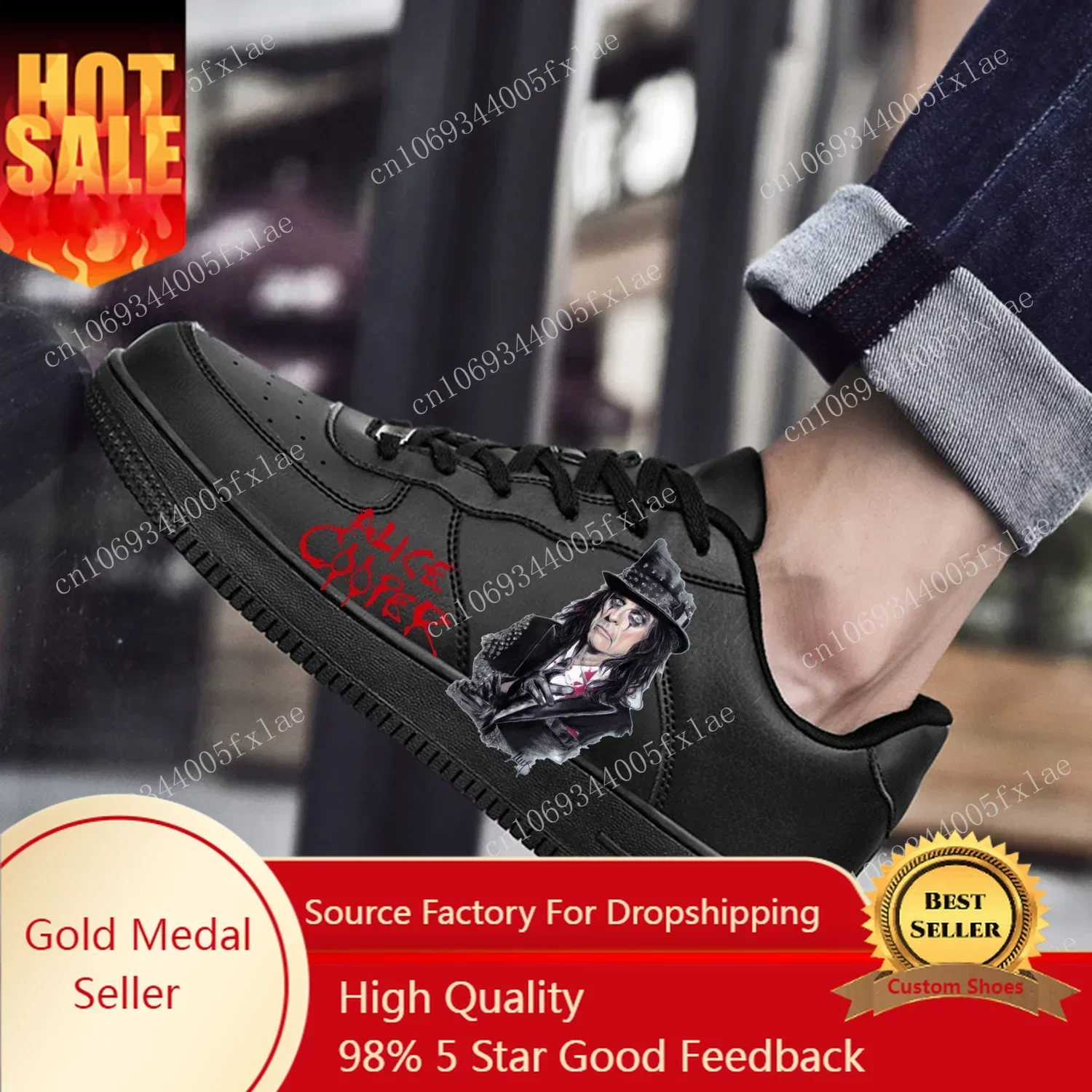 

Alice Cooper AF Basketball Mens Womens Sports Running High Quality Flats Force Sneakers Lace Up Mesh Customized Made Shoe Black