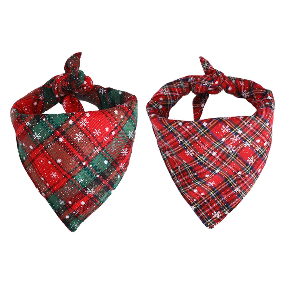 Christmas hot selling pet scarf dog scarf snowflake double plaid triangle scarf cat and dog holiday ornaments