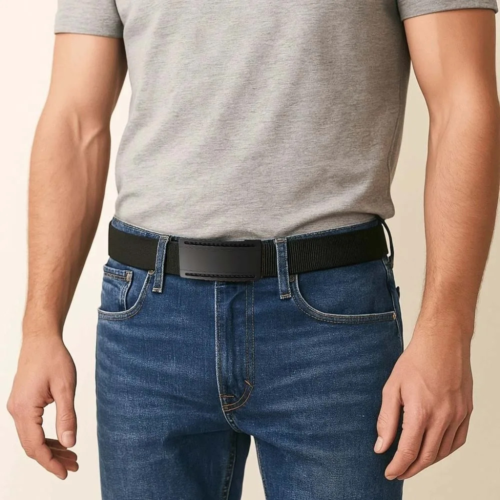 قابل للتعديل سبيكة الرجال حزام من النايلون بلون الملمس القماش حزام التلقائي مشبك دائم قوي حزام من القماش حلية