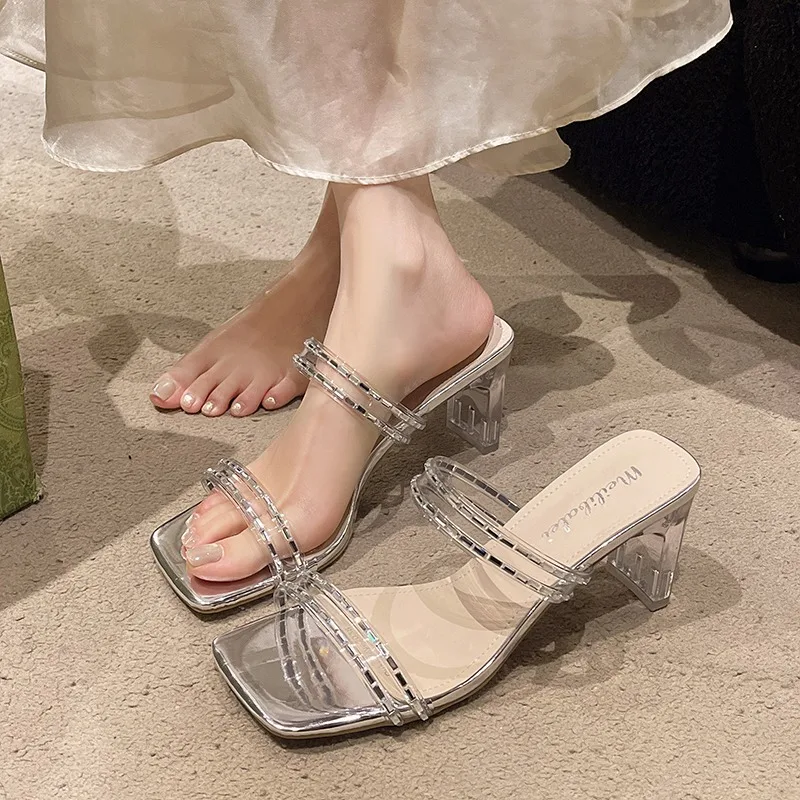 

Женские летние сандалии-трансформеры с кристаллами, на толстом каблуке, модные шлепанцы для весны