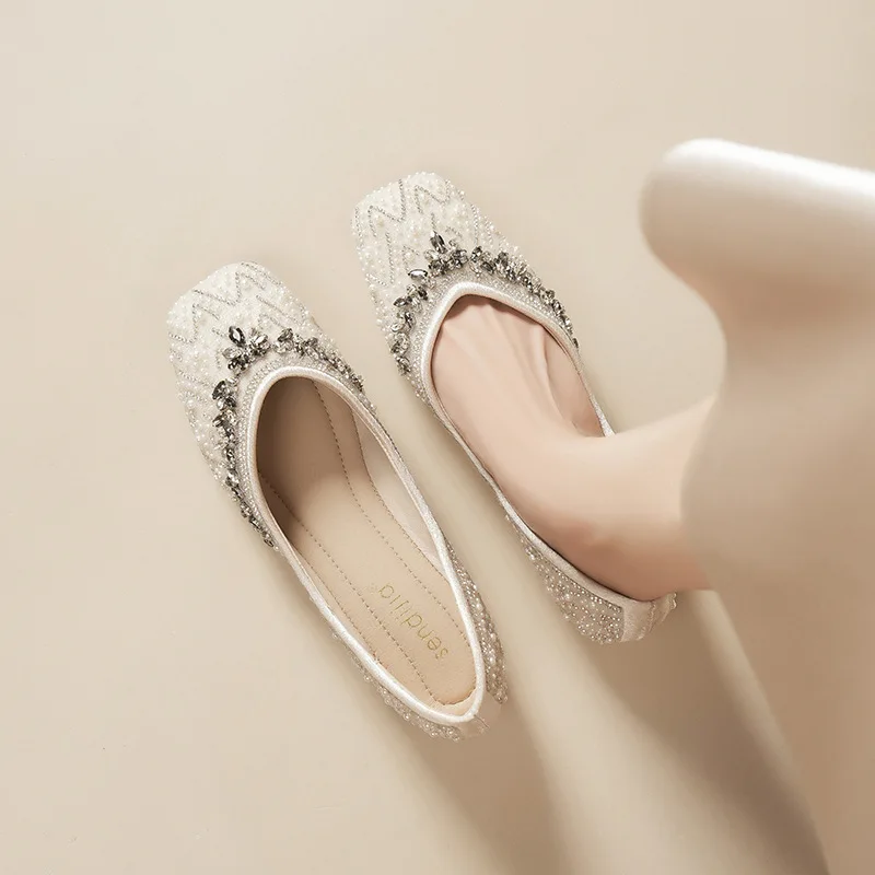 Zapatos Planos de Primavera para Mujer, con Pedrería Brillante, Mocasines Sin Cordones, Hermosos Zapatos Náuticos para Chica
