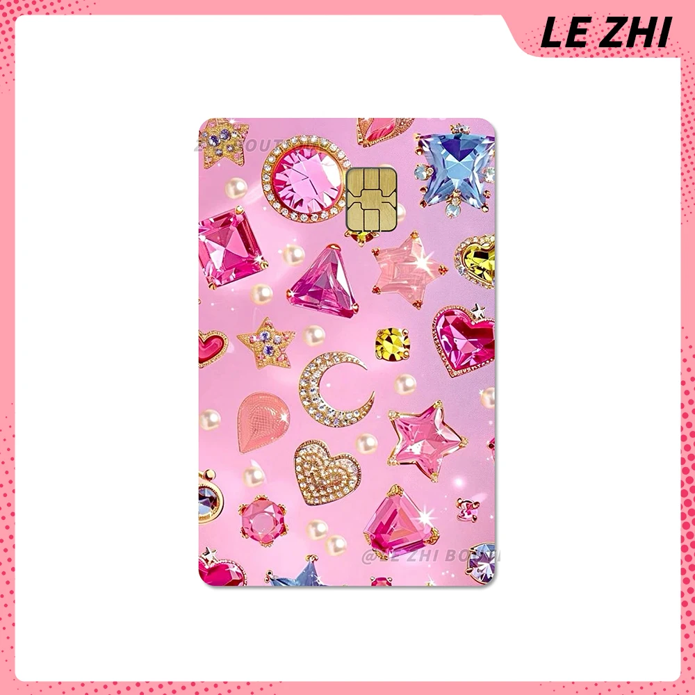 Kawaii New Shining Credit Card Debit Card Waterproof Sticker Diamond Butterfly Strawberry Diy Decal Small Chip Card Skin Sticker